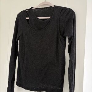 MONROW Long Sleeve Charcoal T Shirt